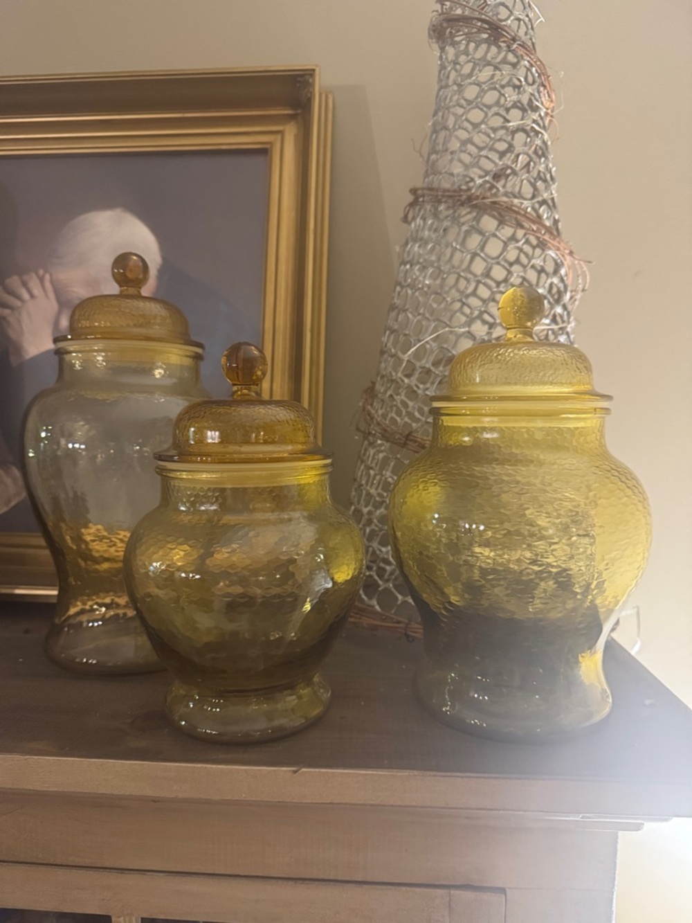 Amber Glass Apothecary Jar Trio with Lids - Amber Decorative Vases